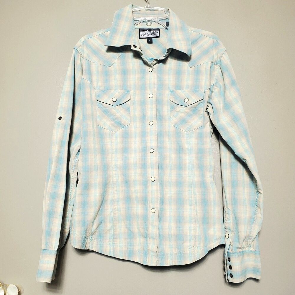Powder River Outfitters Panhandle Slim Shirt Size Large Blue Plaid Pearl Snap